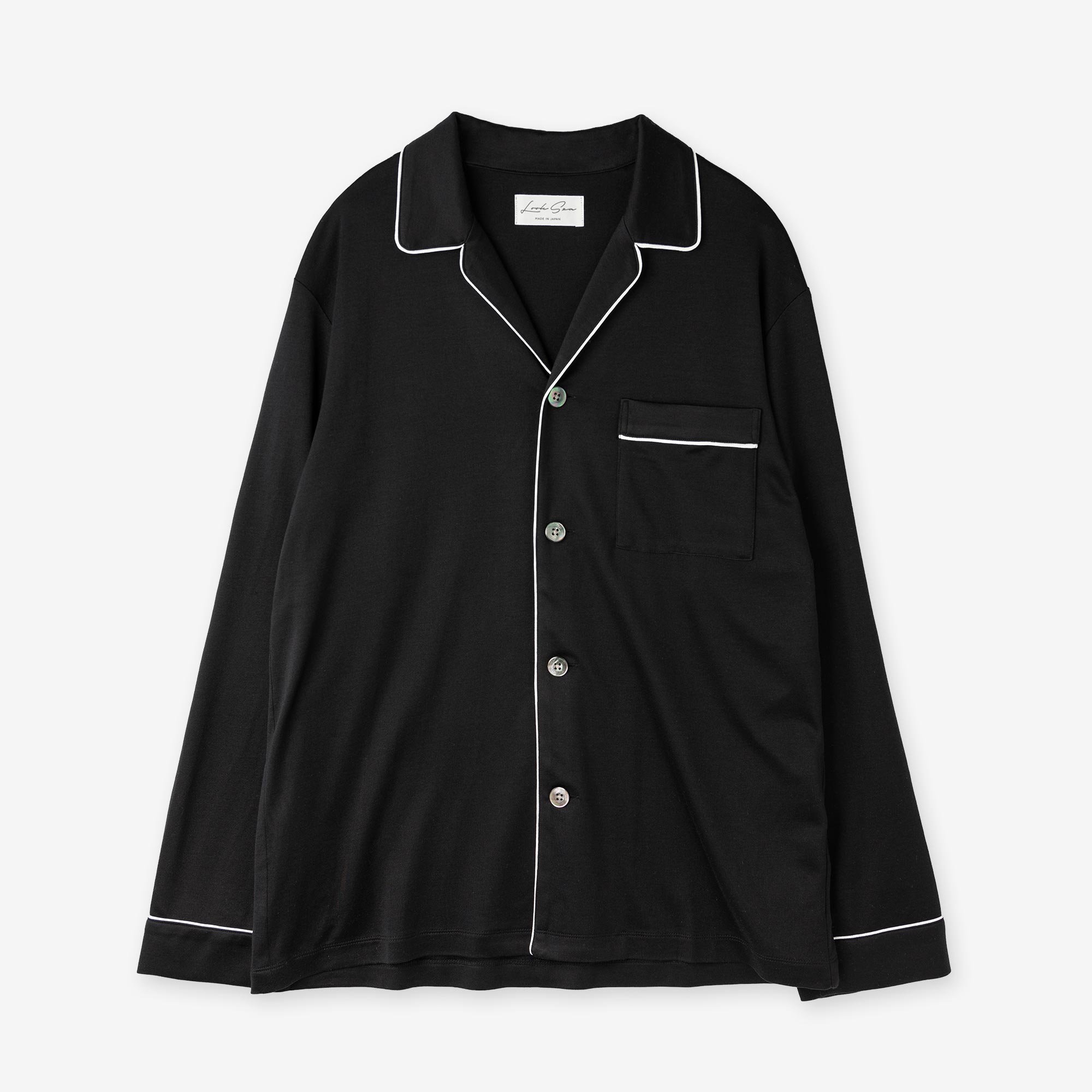 Spun Silk Pajama Shirts Black絹紡シルク パジャマシャツ