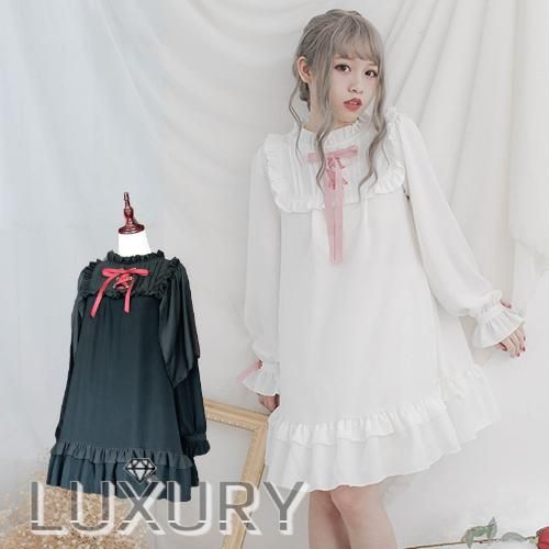 Dolly Delly シフォンケープ付き ワンピース ケープ取り外し可能 ワンピースのみ レディース スモック フリル ロリータ 甘ロリ ゴスロリ ロリータゴスロリ専門通販ショップluxury ラグジュアリー 安い価格で可愛いロリータワンピースを取り揃えています