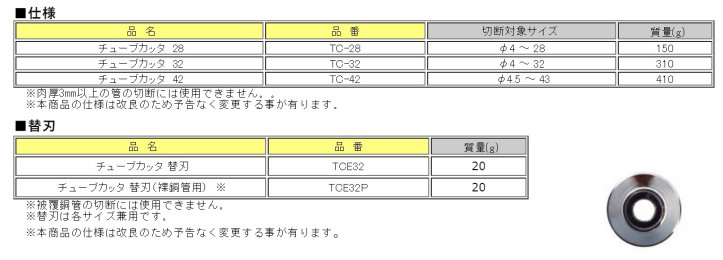 MCC（㈱松阪鉄工所）:チューブカッタ TC-28/TC-32/TC-42 / 替刃 - 【K-fastner】
