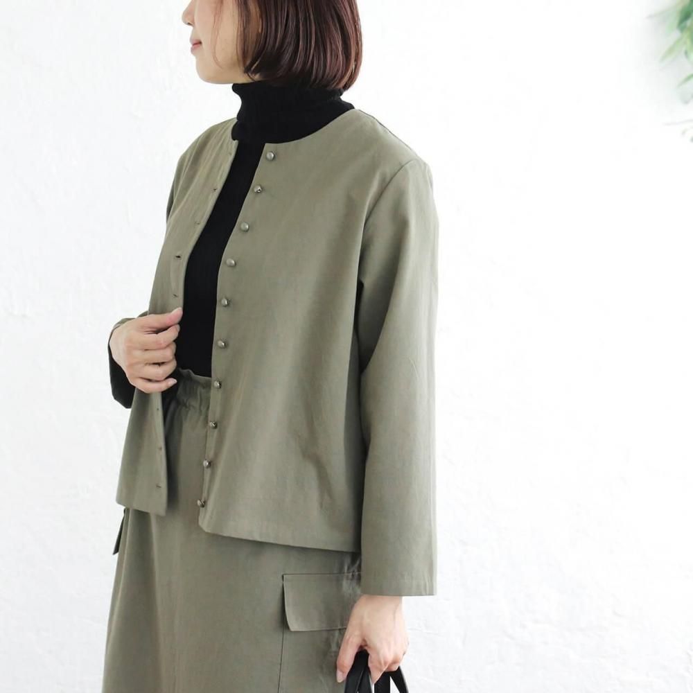 東炊きコットンツイル ノーカラージャケット