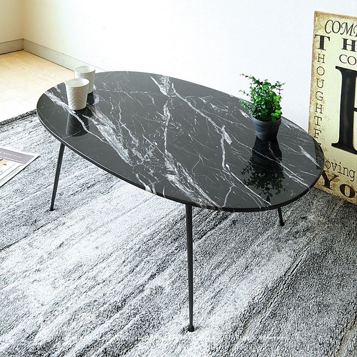 黒大理石のリビングテーブル 100cm
