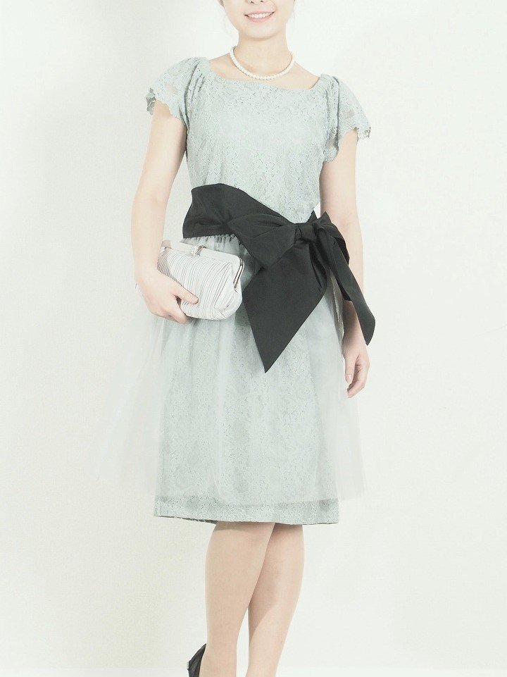 夏向けおすすめドレス（レンタル）チュールスカート付きレースドレス（ライトグリーン）