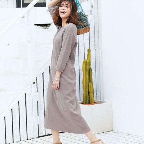 大きいサイズ ロングワンピース 大きいサイズ ワンピース S M 春新作 春服 新作 ゆったりロングワンピース 春 ロングワンピース 八分袖 トレンド 韓国 ファッション 韓国プチプラファッション専門店 Leaflower リーフラワー