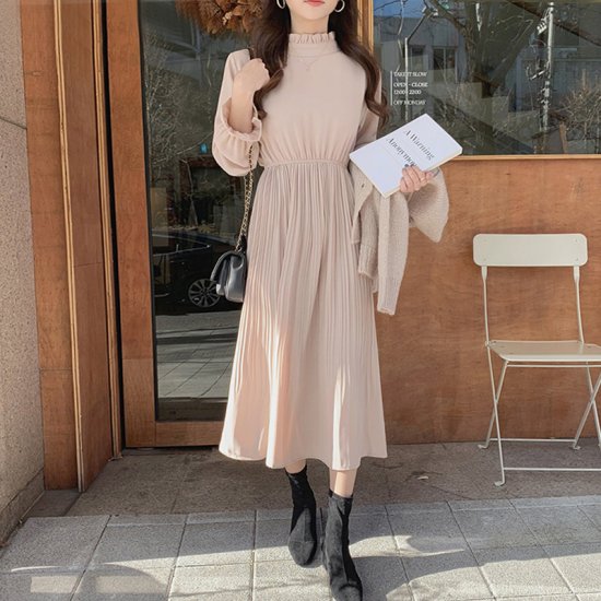 ワンピース ロング 長袖 シフォンワンピース ミモレ丈 春夏新作 春服 春物 夏服 結婚式 プリーツ フリル ワンピース ロング 長袖 シフォンワンピース ミモレ丈 春夏新作 春服 春物 夏服 韓国プチプラファッション専門店 Leaflower リーフラワー