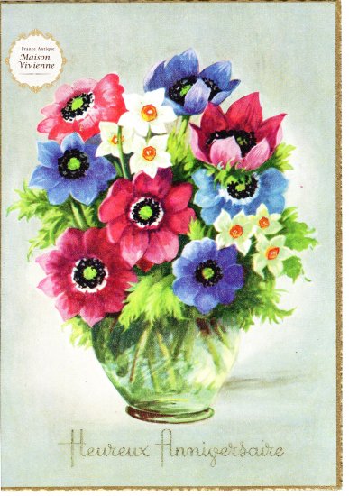 デッドストックにつき未使用 フランスアンティーク アネモネと水仙の花束のポストカード 普通郵便送料無料 メゾン ヴィヴィエンヌ