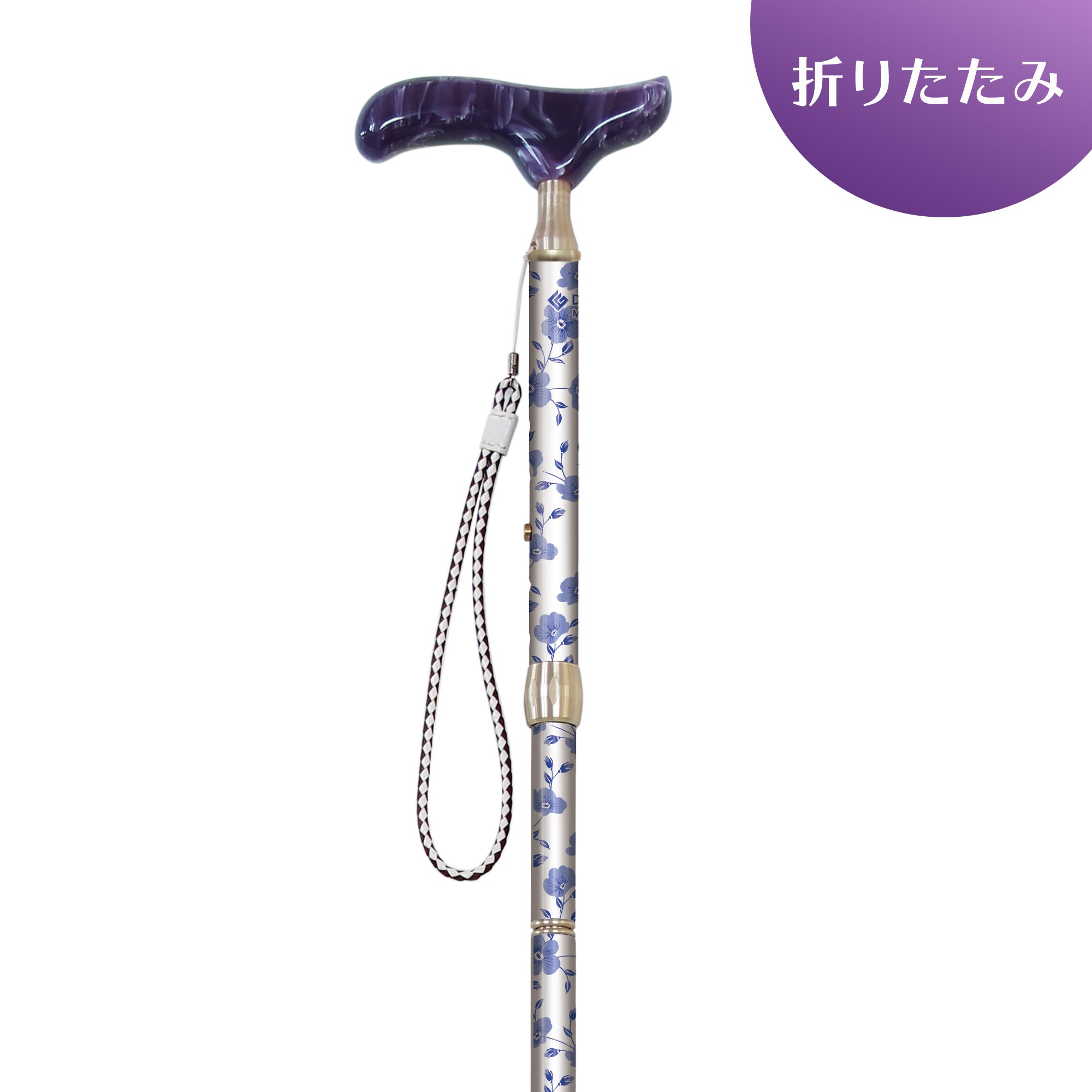 【おしゃれな女性向け折畳杖】グランドカイノスDONNAブルーフラワー（日本製）｜シナノ公式オンラインストア
