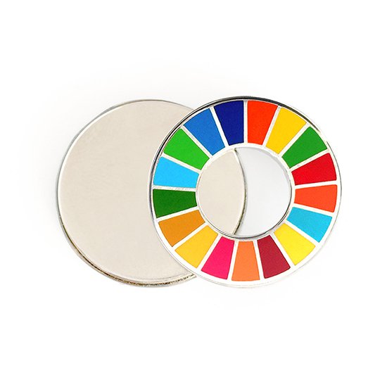 国際連合の規定に沿った、 SDGs公式カラーホイールピンバッジ。SDGsマグネットピン
