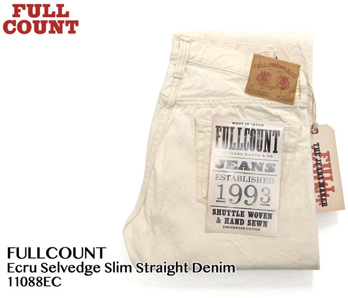フルカウント FULL COUNT[1108EC]エクリュ セルビッチ スリムストレート デニム Ecru Selvedge Slim Straight  Denim