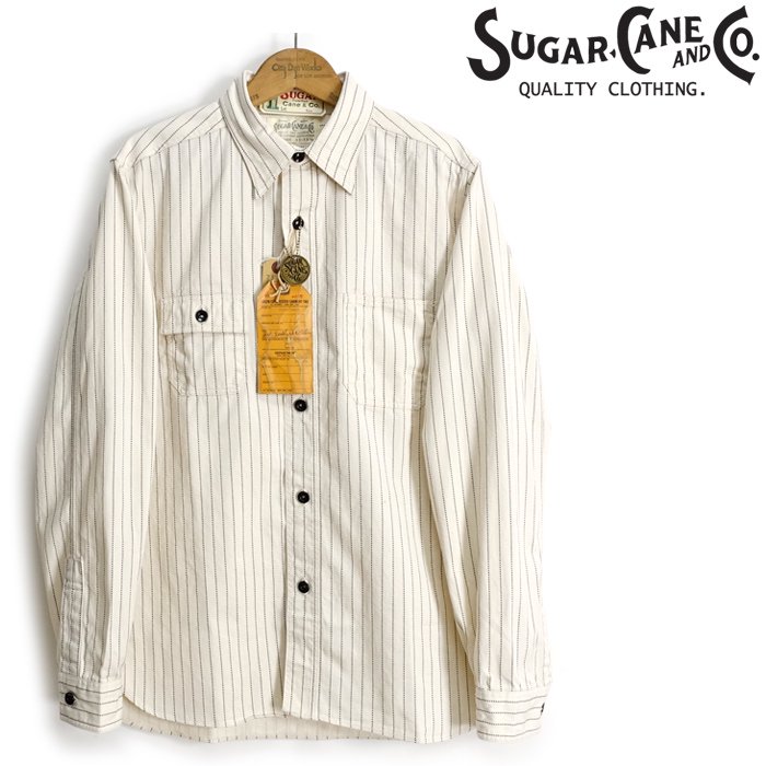 シュガーケーン SUGAR CANE [SC27076] FICTION ROMANCE 長袖 ホワイトウォバッシュストライプ ワークシャツ  8.5oz. WHITE WABASH WORK SHIRT