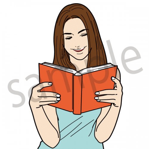 読書する女性 イラスト 本 書籍 笑顔 本を読む 人物専門 素材 ストックイラスト クイックイラストレーション