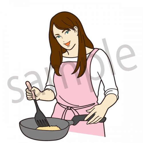 料理をする女性 イラスト フライパンを持つ女性 趣味 朝食 夕食 人物専門 素材 ストックイラスト クイックイラストレーション
