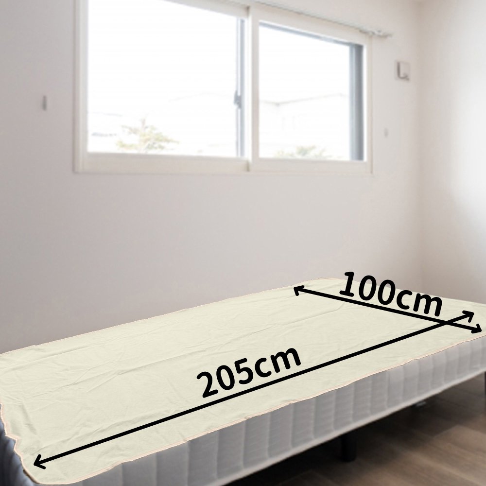 防水シーツ100×205cmベージュのベッドに敷いたイメージ