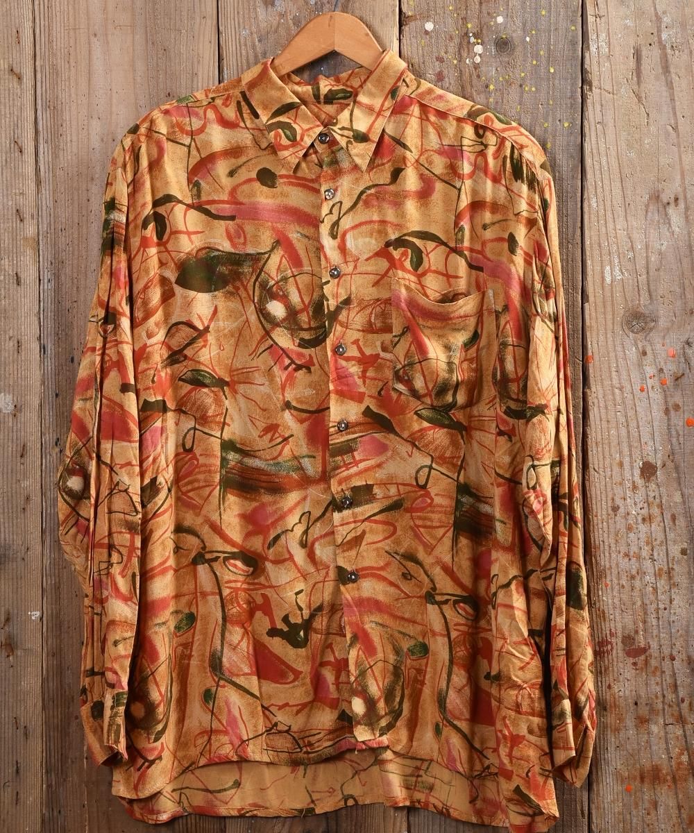 Artistic Multi Pattern Shirt アーティステック総柄シャツ オレンジ系 古着のネット通販サイト 古着屋グレープフルーツムーン Grapefruitmoon Onlineshop ヴィンテージアイテム レトロファッション