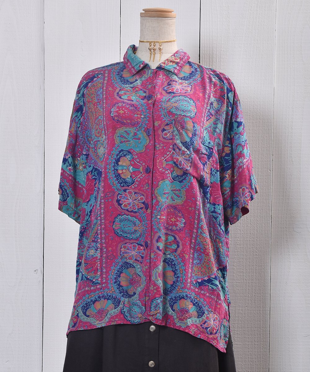 Paisley Flower Multi Pattern Short Sleeve Shirt ペイズリー花総柄 半袖シャツ ピンク系 古着のネット通販サイト 古着屋グレープフルーツムーン Grapefruitmoon Onlineshop ヴィンテージアイテム レトロファッション