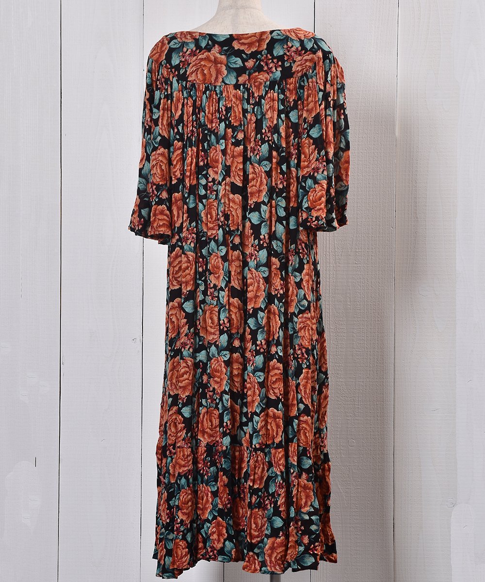 Flower Pattern Rose Chiffon Dress 薔薇柄 シフォン ドレス 古着のネット通販サイト 古着屋グレープフルーツムーン Grapefruitmoon Onlineshop ヴィンテージアイテム レトロファッション