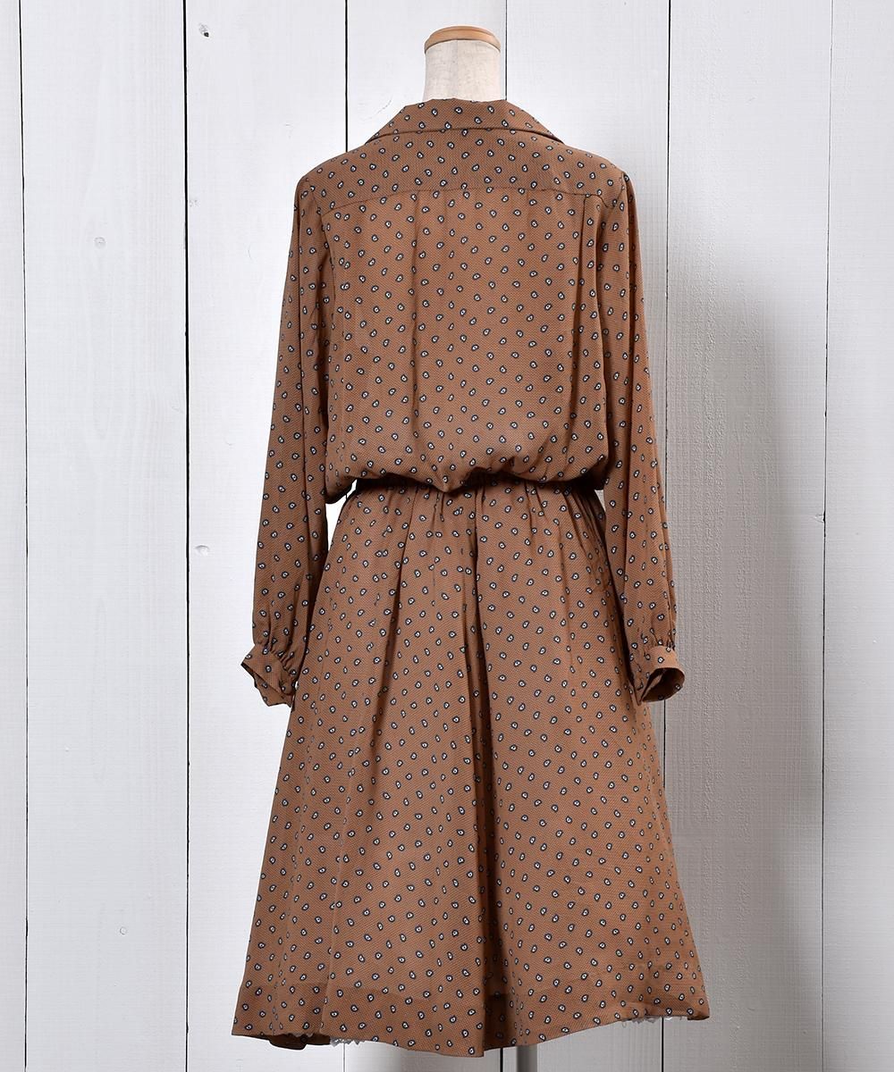 Paisley Pattern Open Collar One Piece ペイズリー柄 開襟 ワンピース くるみボタン 古着のネット通販サイト 古着屋グレープフルーツムーン Grapefruitmoon Onlineshop ヴィンテージアイテム レトロファッション