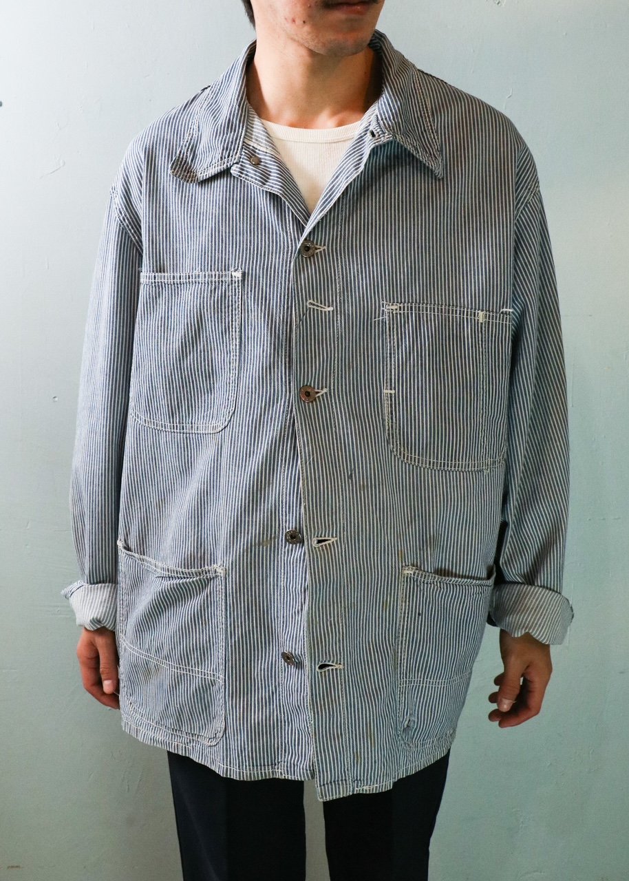 40’s style Hickory striped coverall (月桂樹ボタン）