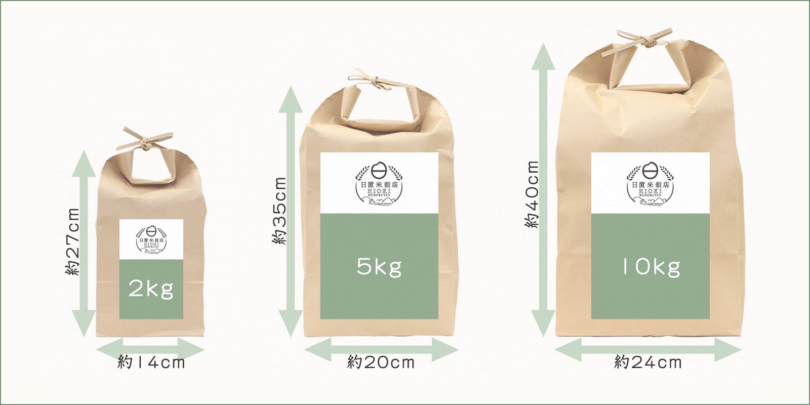 お米のクラフト梱包サイズ比較