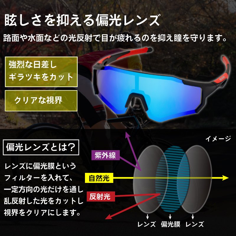 スポーツサングラス UV400 クリアレンズ 紫外線カット サイクリング ブルー