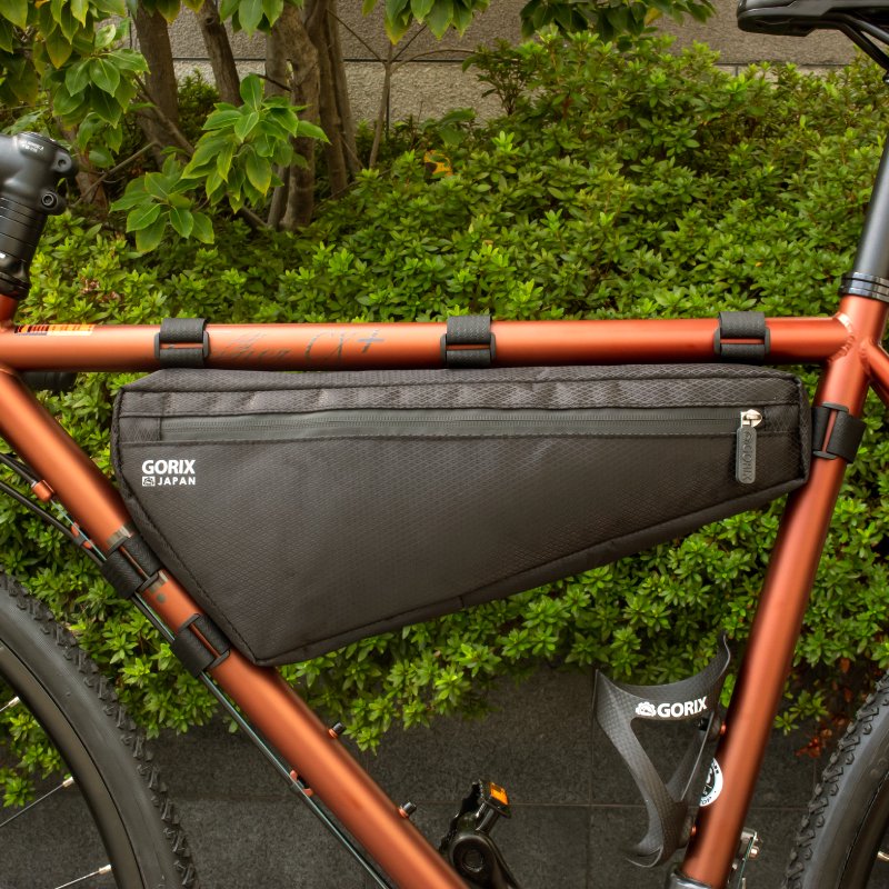GORIX ゴリックス フレームバッグ 自転車 ロードバイク 撥水加工 防水ジッパー(GX-FB WEB)大容量3L 軽量 細い おしゃれ トップチューブバッグ サイクルバッグ トライアングル