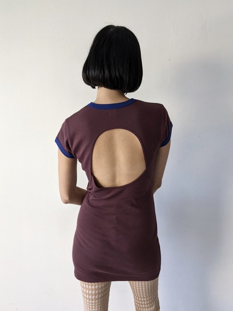 Mediam ミディアム 22ss / Back open trimming tee - BURGUNDY