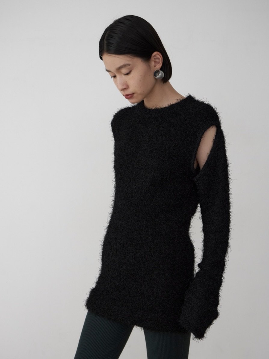 Medium fringe slit pullover ブラック袖丈61cm - ニット/セーター