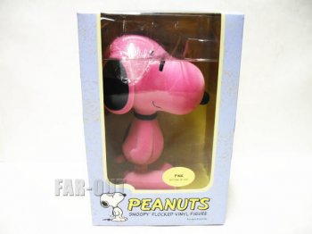 ピーナッツ スヌーピー Flocked フロック ビニール フィギュア ドール 人形 ピンク PEANUTS