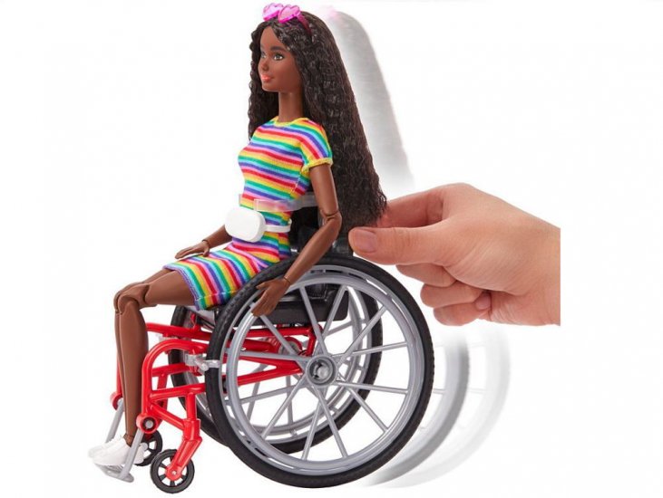 バービー ファッショニスタ 車椅子 ドール 黒人 レインボーストライプ ワンピース スロープ付き ブラック 人形 Barbie  Fashionistas Doll African American w - FAR-OUT