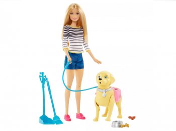 バービー ペット 犬の散歩 糞のお掃除 ドール 人形 プレイセット Barbie Walk & Potty Pup (DWJ68)