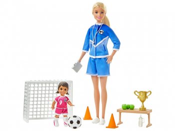 Сӡ å ץ쥤å ɡ λҤΥե奢դ 륭ѡ ͷ Barbie Soccer Coach Dolls Playset (GLM47)