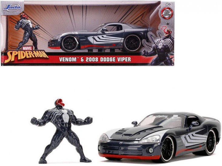 スパイダーマン ヴェノム フィギュア付き メタルダイキャスト ミニカー 1/24スケール 2008 ダッジ ヴァイパー Venom Diecast  Car Dodge Viper Jada - FAR-OUT