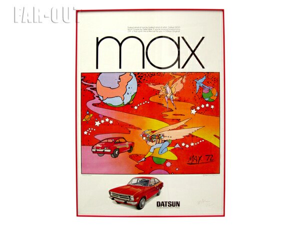 ピーター・マックス 日産サニー DATSUN オリジナルポスター アート サイン入り フレーム額入り ヴィンテージ 1972年 Peter Max  FAR-OUT