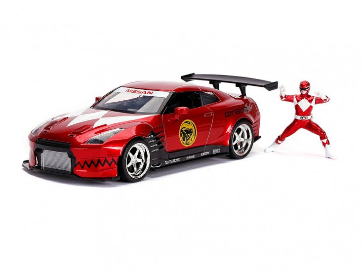パワーレンジャー レッドレンジャー フィギュア付き メタルダイキャスト ミニカー 2009 日産 GT-R (R35) 1/24スケール 赤  Nissan GTR Power Rangers Red - FAR-OUT