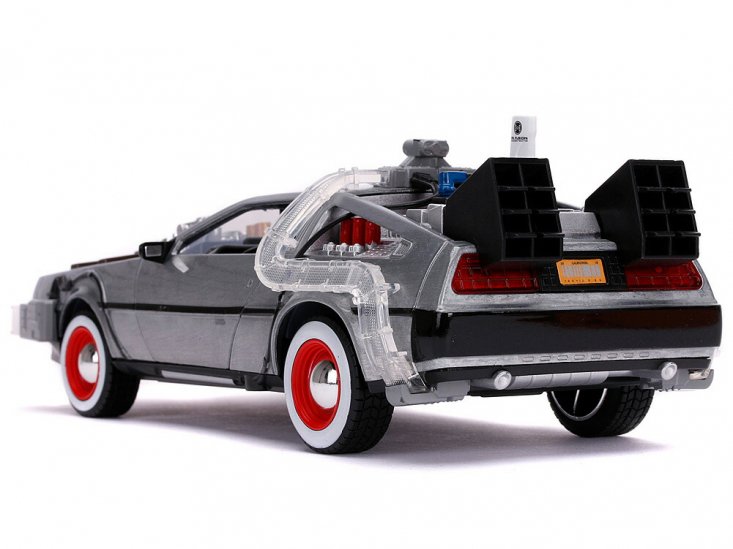 バック・トゥ・ザ・フューチャー PART3 デロリアン メタルダイキャスト ミニカー タイムマシーン 1/24スケール ライトアップ DeLorean  Time Machine with Lights - FAR-OUT