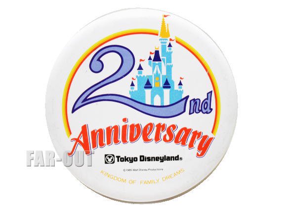 東京ディズニーランド 2周年記念 1985年 アニバーサリー プロモーション ホワイト 缶バッジ 缶バッチ TDL - FAR-OUT