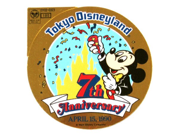 TDL 7周年記念 1990年 ミッキー ステッカー 東京ディズニーランド 