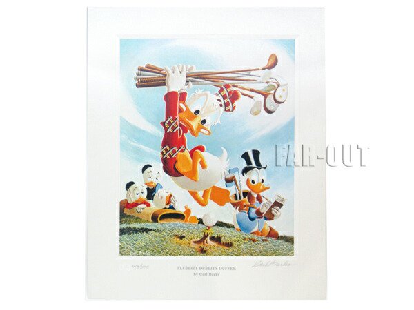 Carl Barks カール バークス リトグラフ 版画 Flubbity Dubbity Duffer ゴルフ ドナルド アンクル スクルージ W ヒューイ デューイ ルーイ 直筆サイン入り Far Out