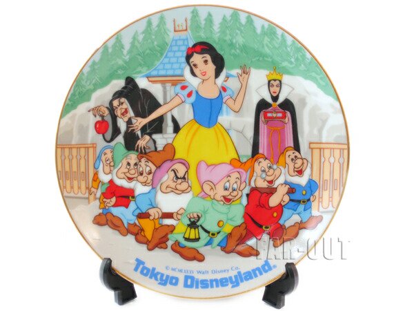 東京ディズニーランド 白雪姫と7人の小人たち w/ 魔女 エビルクイーン プレート 1985年 絵皿 TDL - FAR-OUT