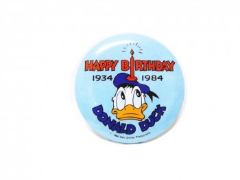 ドナルド 生誕50周年記念 1984 Happy Birthday 缶バッジ 缶バッチ ブルー ディズニー Donald Button