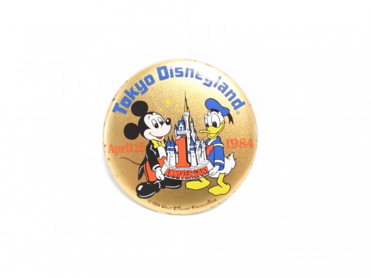 東京ディズニーランド 1周年記念 1984年 ミッキー＆ドナルド 缶バッジ 缶バッチ TDL - FAR-OUT