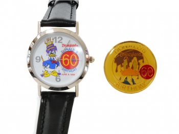 ドナルド 生誕60周年記念 腕時計 ピンバッジ付き ディズニーランド キャスト限定 ハッピーバースデー 1994年 DL