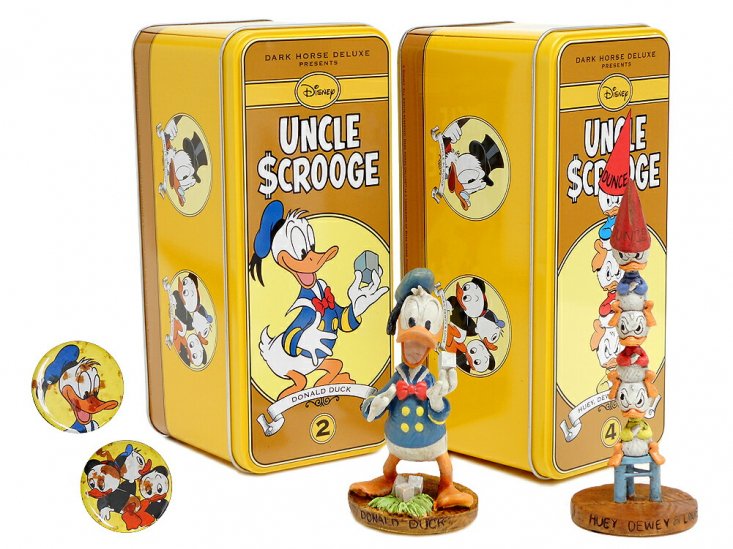 ドナルド＆ヒューイ、デューイ、ルーイ フィギュア 2点セット Tin缶入り ミニ缶バッジ付き ディズニー フィギュアリン 甥っ子 Classic  Uncle Scrooge Series - FAR-OUT