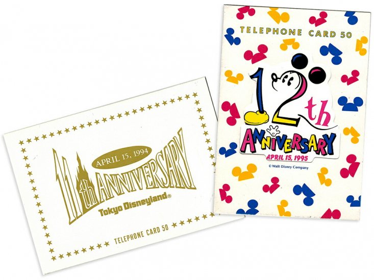 東京ディズニーランド 11周年、12周年記念 テレホンカード 2枚セット 1994年 1995年 ミッキー プルート テレカ TDL  Anniversary Mickey Pluto - FAR-OUT