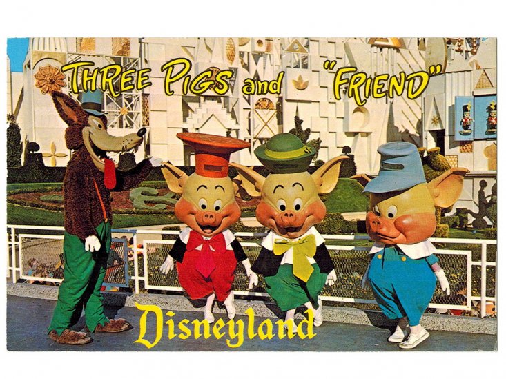 三匹の子ぶたと狼 ビッグ・バッド・ウルフ ディズニーランド ポストカード 絵はがき 1970年代 ヴィンテージ Three Little Pigs  and Friend Wolf - FAR-OUT