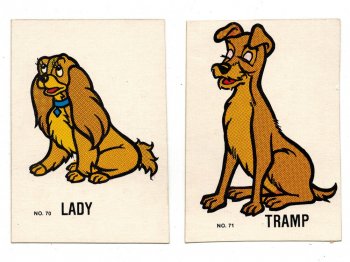 わんわん物語 トレーディングカード 2点セット ヴィンテージ 1980年 ディズニー Lady and the Tramp Allens & Regina Trading Cards