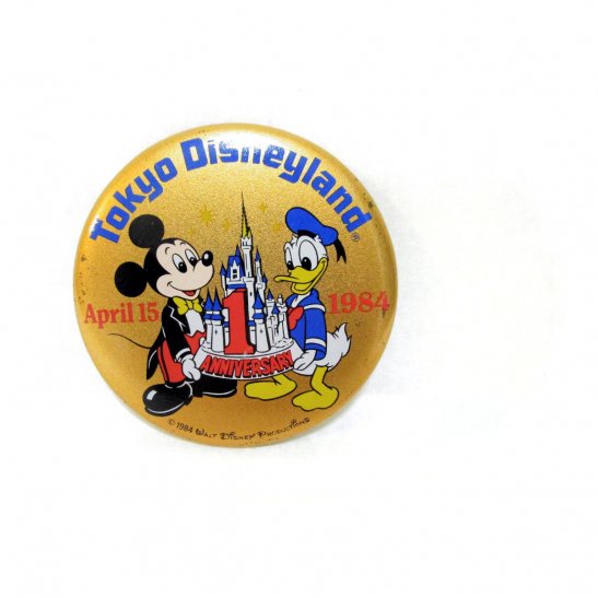 東京ディズニーランド 1周年記念 1984年 ミッキー＆ドナルド 缶バッジ 缶バッチ TDL - FAR-OUT