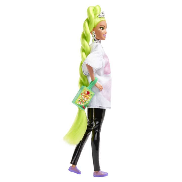 バービー エクストラ ポーザブル ドール ネオグリーン ロングヘア グラフィックシャツ 黒のレースレギンス オウムのフィギュア付き ドール 人形  Barbie Extra Doll FAR-OUT