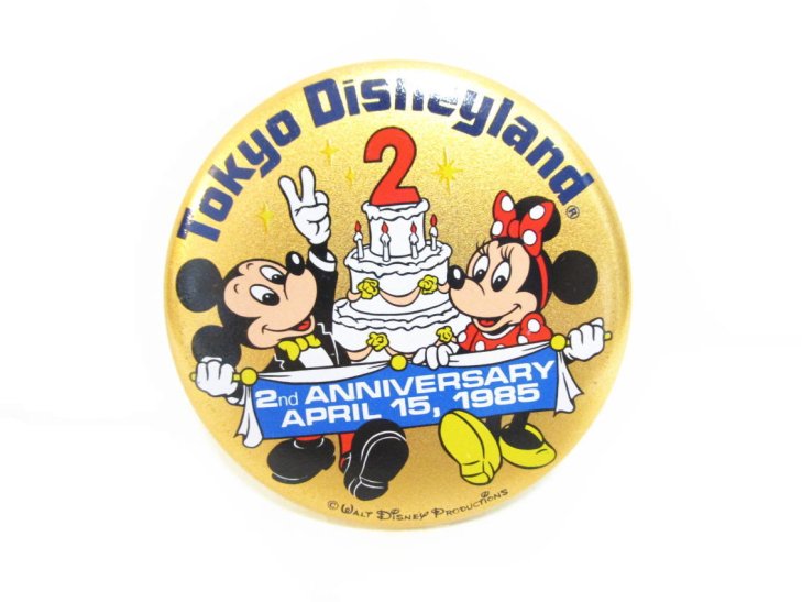東京ディズニーランド 2周年記念 1985年 ミッキー＆ ミニー 缶バッジ 缶バッチ TDL - FAR-OUT