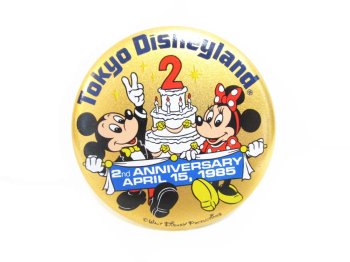 東京ディズニーランド 2周年記念 1985年 ミッキー＆ ミニー 缶バッジ 缶バッチ TDL