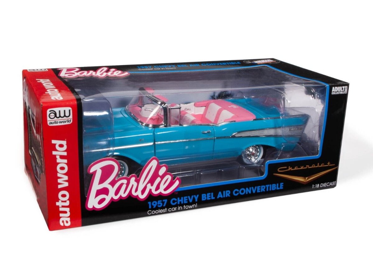 バービー 1957 シボレー ベルエア ブルー コンバーチブル 1:18 ダイキャストメタル クラシックカー 車 Barbie Chevrolet  Bel Air AUTO WORLD - FAR-OUT